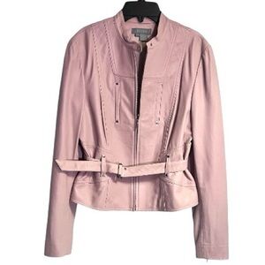 Eccoci Light Pink Lightweight Leather Moto Buckle Belted Zip Close & Sleeves 8